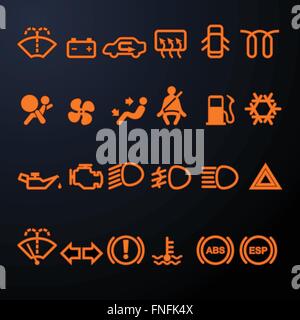 Set of simple illuminated car dashboard icons Stock Vector