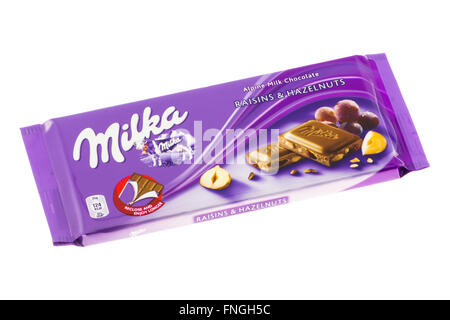 Milka Raisins and Hazelnuts Chocolate Stock Photo