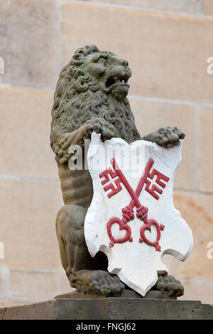 Dutch lion with the Coat of arms of the city of Leiden, Netherlands Stock Photo