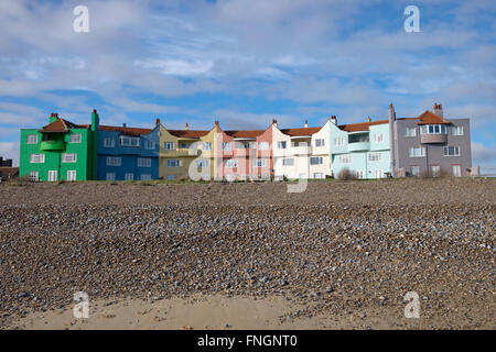 Seaside properties, Thorpeness, Suffolk, UK. Stock Photo