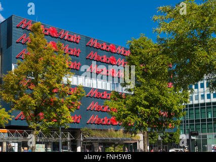 EINDHOVEN, NETHERLANDS - AUGUST 26, 2015: Exterior of the Media Markt electronics store. Media Markt is a German retail chain th Stock Photo