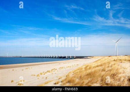 The Eastern Scheldt storm surge barrier (Oosterscheldekering) in the Dutch province of Zeeland. This is the largest of dams of t Stock Photo