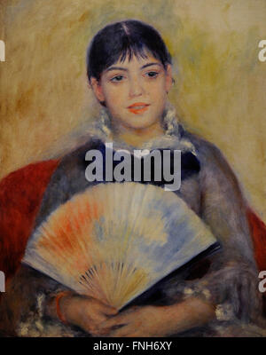 Pierre-Auguste Renoir (1841-1919). French painter. Impressionist style. Girl with a Fan, 1881. Oil on canvas. The State Hermitage Museum. Saint Petersburg. Russia. Stock Photo