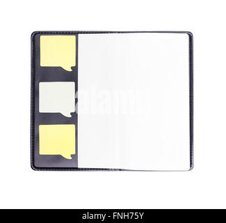 Open notebook with stickers. Stock Photo