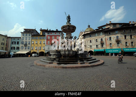 Piazza Duomo with the Neptune Fountain, Trento,Italy Stock Photo