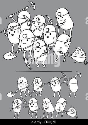 Hand drawn miner characters. Stock Vector