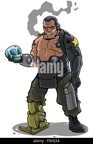 Illustration of cyborg soldier character. Stock Vector