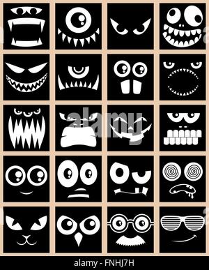 Set of 20 avatars in black and white. Stock Vector