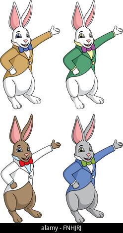 Easter bunny presenting product or message. It is in 4 different color versions. Stock Vector