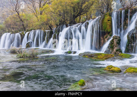 Arrow Bamboo Lake Waterfalls, Jiuzhaigou National Park, Sichuan Province, China, Unesco World Heritage Site Stock Photo