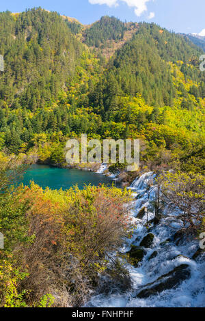 Sparkling lake Cascades, Jiuzhaigou National Park, Sichuan Province, China, Unesco World Heritage Site Stock Photo