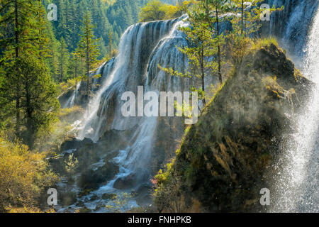 Pearl Shoal Waterfall, Jiuzhaigou National Park, Sichuan Province, China, Unesco World Heritage Site Stock Photo