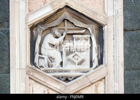 Jubal by Nino Pisano, 1334-36., Relief on Giotto Campanile of Cattedrale di Santa Maria del Fiore, Florence, Italy Stock Photo