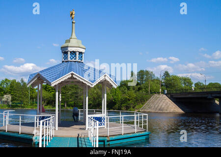 Carved wooden gazebo by the river Stock Photo - Alamy