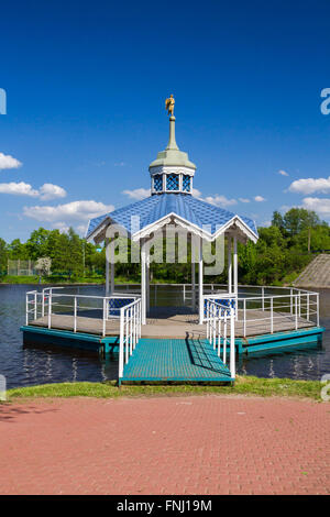 Carved wooden gazebo by the river Stock Photo - Alamy