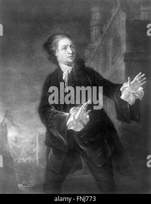 The 18thC actor, playwright and theatre manager, David Garrick, in the role of Hamlet. Engraving by James McArdell from a painting by Benjamin Wilson, 1754 Stock Photo