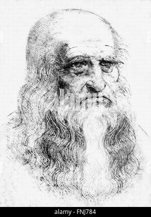 Leonardo da Vinci, digitally derived from a supposed self-portrait in red chalk c.1512 Stock Photo
