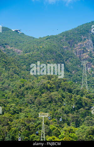 Cable car station, cabs and rope on Langkawi mount Gunung Machinchang, Langkawi, Malaysia Stock Photo