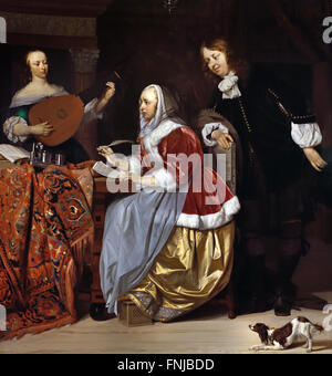 A Young Woman Composing a Piece of Music 1662 Gabriel METSU 1629 - 1667 Dutch Netherlands Stock Photo