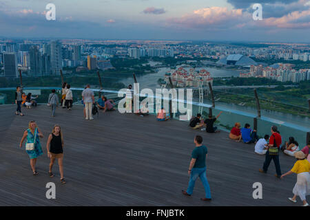 Panorama of Singapore's Marina Bay & Singapore Flyer From Skypark observation deck, Singapore Stock Photo