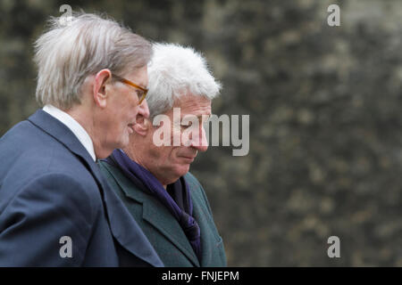 Westminster London,UK. 15th March 2016. BBC presenter Jeremy Paxman (R) interviews Eurosceptic MP Bill Cash (R) in Westminster with 100 days left until the EU referendum Credit:  amer ghazzal/Alamy Live News