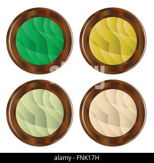 A selection of 4 wooden buttons with foliage style insets Stock Vector