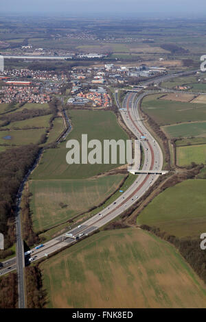 aerial view of the M1 motorway at Swillington near Leeds, looking north towards Junction 46, UK Stock Photo