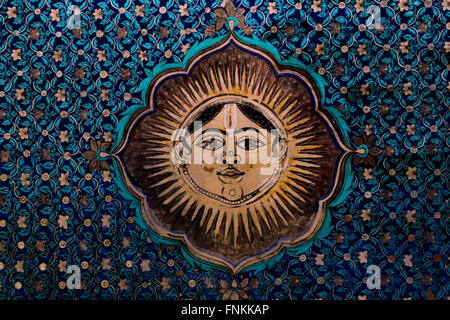 Painting on the ceiling of Chitrashala at Bundi, Rajasthan, India Stock Photo