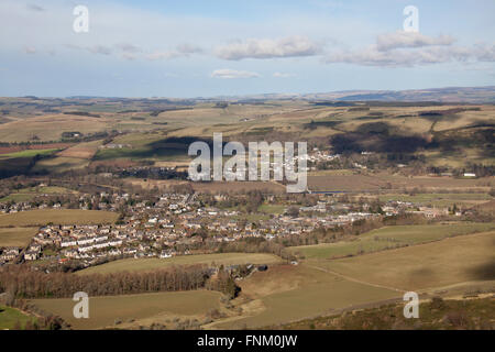 Scottish Borders, Scotland. Elevated view of the town of Melrose with the River Tweed and Gattonside in the background. Stock Photo