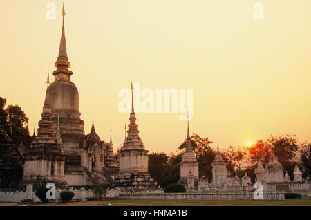 Wat Suan Dok Temple at Sunset, Chiang Mai, Thailand Stock Photo