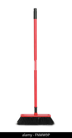 Red plastic broom isolated on white Stock Photo