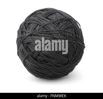 Ball of black heavy thread isolated on white Stock Photo