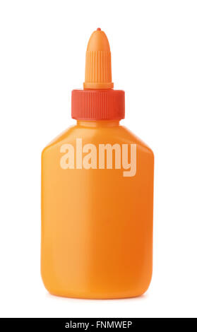 Orange plastic glue bottle isolated on white Stock Photo