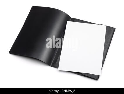 Open plastic file folder with blank paper sheet isolated on white Stock Photo