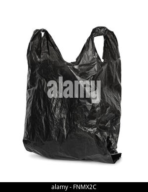 Black plastic bag isolated on white Stock Photo