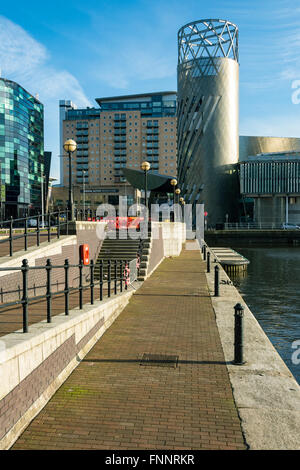 The Lowry arts centre and the 'Imperial Point' apartment block from Dock 9, Salford Quays, Manchester, England, UK. Stock Photo
