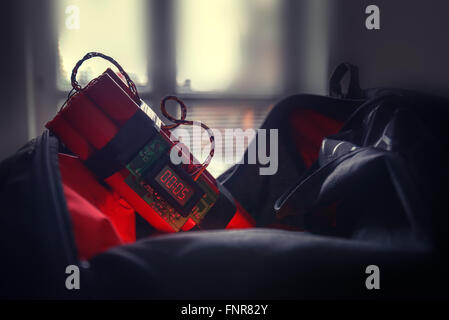 bomb and bag in airport Stock Photo