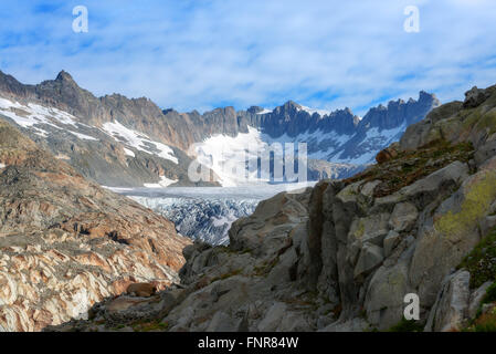 Rhone glacier in Swiss Alps in summer day. Switzerland, Europe. Stock Photo