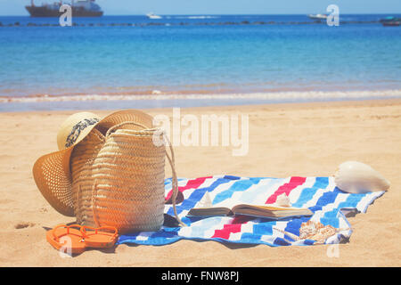 towel and sunbathing accessories Stock Photo