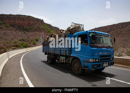 A lorry crossing the Hedase bridge across the Blue Nile, Ethiopia Africa Stock Photo