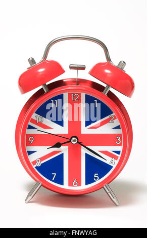 union jack flag on alarm clock face Stock Photo