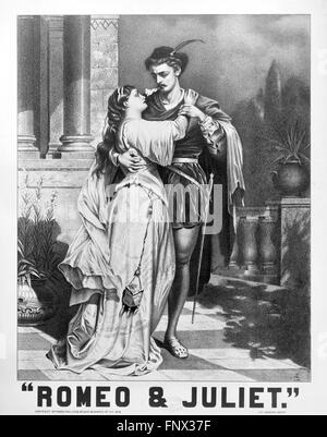 A 19thC poster advertising Shakespeare's 'Romeo and Juliet'. Metropolitan Litho Studio, 1879. Stock Photo