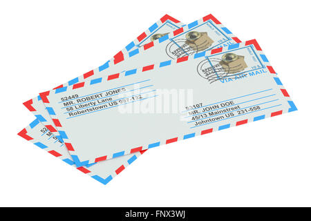 set of paper airmail letters isolated on white background Stock Photo