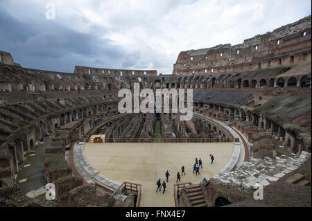 29/02/2016. The Colosseum Rome, Italy. Tourists on a guided tour see the interior of the Colosseum in Rome, Italy. Stock Photo