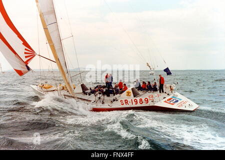 AJAXNETPHOTO. 1989. SOLENT, ENGLAND. FASTNET RACE - FAZISI OFF THE NEEDLES. RUSSIAN YACHT IS A WHITBREAD RACE ENTRY.  PHOTO:JONATHAN EASTLAND /AJAX   REF:FAZISI 1989 02 Stock Photo