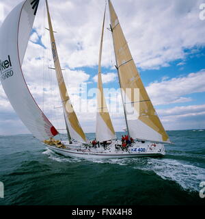 AJAXNETPHOTO. 1989. SOLENT, ENGLAND. FASTNET RACE 1989 - FISHER AND PAYKEL (NZ) OFF THE NEEDLES. YACHT IS A WHITBREAD RACE ENTRY.  PHOTO:JONATHAN EASTLAND /AJAX  REF:FISHER&PAYKEL 1989 Stock Photo