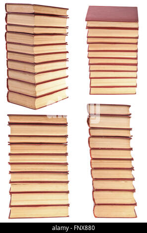 set stack of old books with yellowed pages isolated on white ba Stock Photo