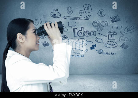 Composite image of architect coworkers reviewing blueprints Stock Photo