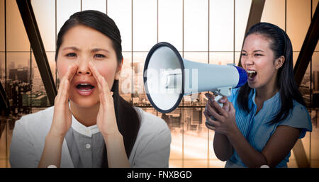 Composite image of angry businesswoman shouting in the office Stock Photo