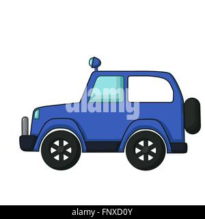 Urban transport icon in cartoon style isolated on white background. Blue jeep Stock Vector